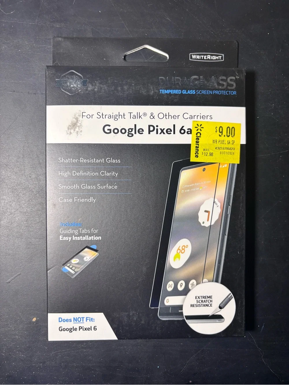 Google Pixel 6a Tempered Glass Screen Protector - Black Packaging